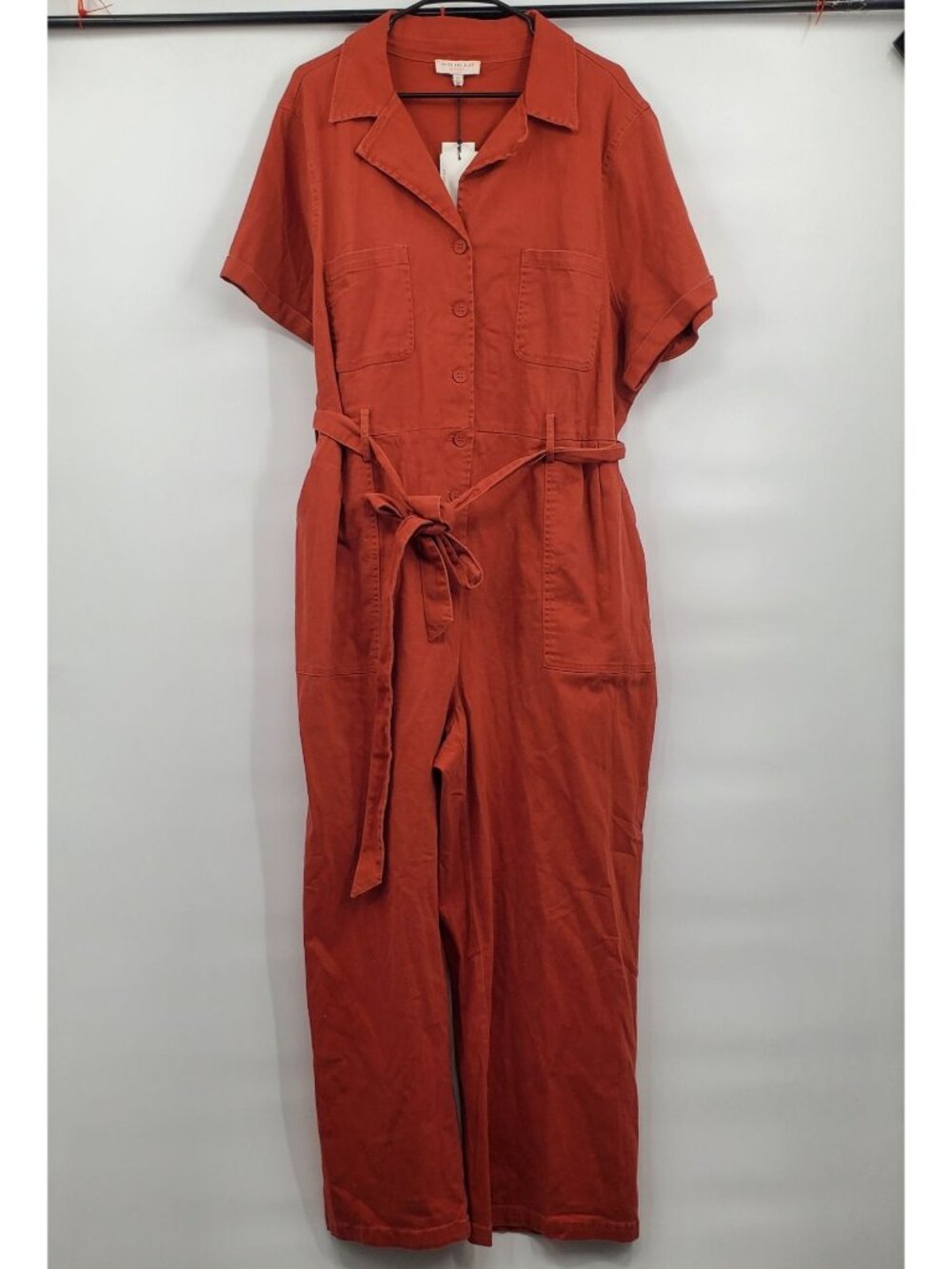 Skies Are Blue Cuffed Sleeve Button Front Belted Utility Jumpsuit Size 3X NWT